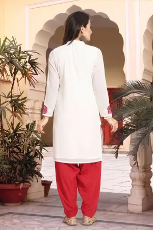 Cream Fine Georgette Short Tunic with Machine Embroidery - photo 4