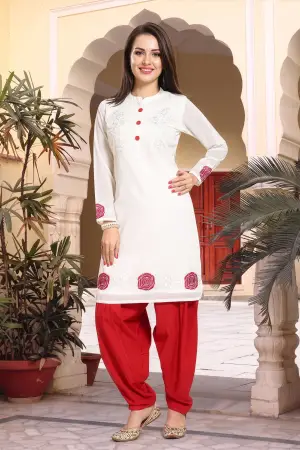 Cream Fine Georgette Short Tunic with Machine Embroidery - photo 6