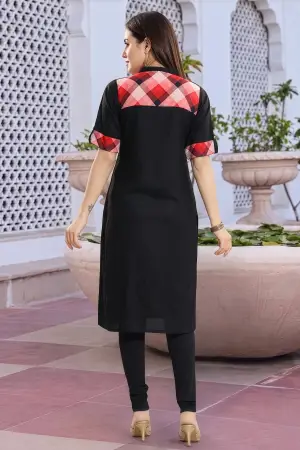 Black Rayon Long Kurti with Geometric Print Patch - photo 4