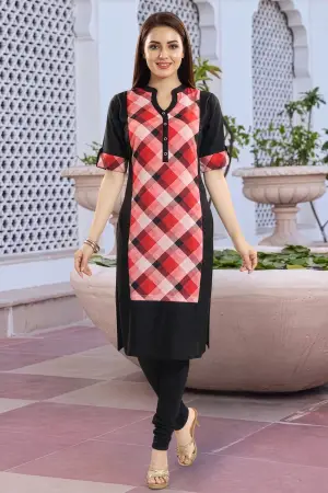 Black Rayon Long Kurti with Geometric Print Patch - photo 6