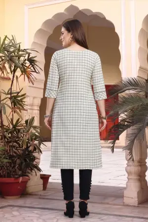 Beige Cotton Checks Designer Kurti with Embroidery - photo 4