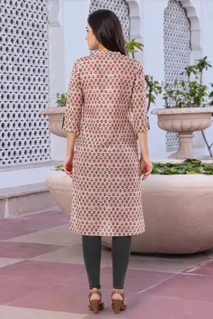 Beige Cotton Printed Long Kurti for Work Wear - photo 4