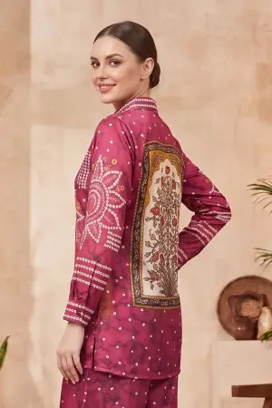 Berry Pink Modal Silk Bandhani Print Shirt with Collar - photo 3