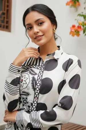 Black and White Azrakh Print Modal Shirt Style Kurti - photo 3