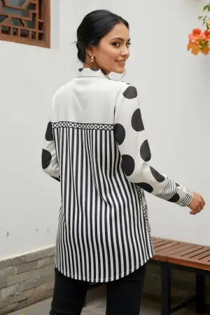 Black and White Azrakh Print Modal Shirt Style Kurti - photo 4