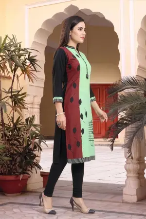 Pista Rayon Ban Collar Placement Print Long Kurti - photo 2