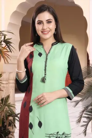 Pista Rayon Ban Collar Placement Print Long Kurti - photo 3
