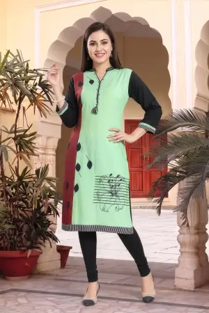 Pista Rayon Ban Collar Placement Print Long Kurti - photo 6