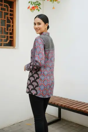 Black Modal Azrakh Print Shirt Style Kurti Top - photo 2