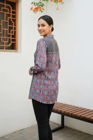 Black Modal Azrakh Print Shirt Style Kurti Top - photo 4