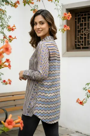 Light Brown Modal Azrakh Print Shirt Style Kurti - photo 2