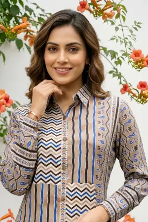 Light Brown Modal Azrakh Print Shirt Style Kurti - photo 3