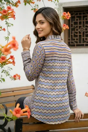 Light Brown Modal Azrakh Print Shirt Style Kurti - photo 4