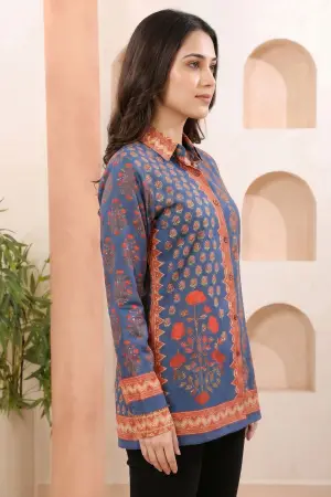 Ink Blue Modal Silk Printed Shirt Style Tunic - photo 2