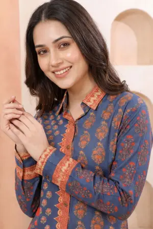 Ink Blue Modal Silk Printed Shirt Style Tunic - photo 3