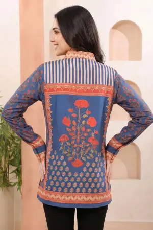 Ink Blue Modal Silk Printed Shirt Style Tunic - photo 4