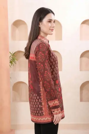 Brown Modal Silk Printed Shirt Style Tunic Top - photo 2
