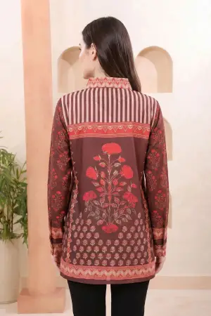 Brown Modal Silk Printed Shirt Style Tunic Top - photo 4