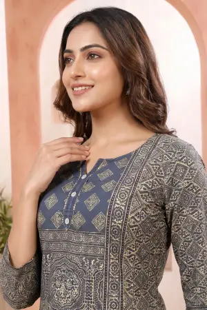 Peacock Ajrakh Print Short Kurti with Thread and Sequin Work - photo 3