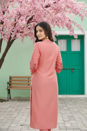 Coral Cotton Silk Block Print Long Kurta - photo 4