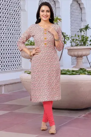 White Jaipuri Print Long Straight Kurti with Embroidery - photo 1