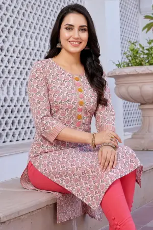 White Jaipuri Print Long Straight Kurti with Embroidery - photo 2