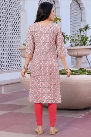 White Jaipuri Print Long Straight Kurti with Embroidery - photo 4