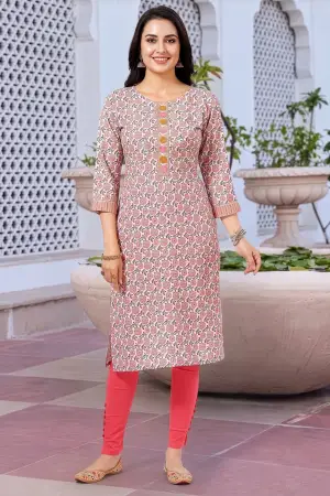 White Jaipuri Print Long Straight Kurti with Embroidery - photo 5