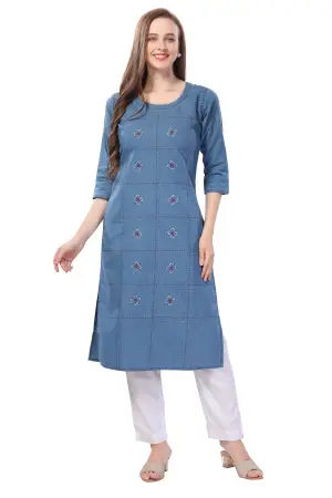 Denim Light Blue Kurti With Patchwork And Thread Work - photo 3