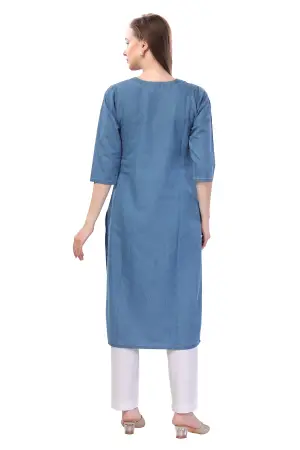 Denim Light Blue Kurti With Patchwork And Thread Work - photo 4