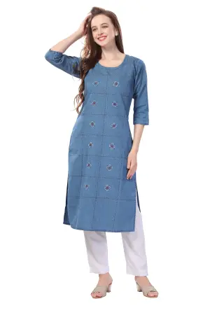 Denim Light Blue Kurti With Patchwork And Thread Work - photo 5