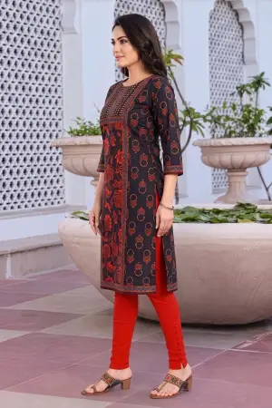 Black Digital Print Long Kurti in Blended Cotton - photo 2