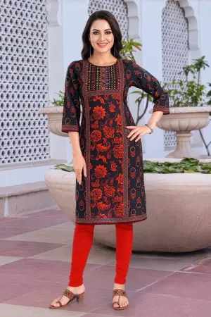 Black Digital Print Long Kurti in Blended Cotton - photo 3