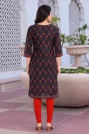 Black Digital Print Long Kurti in Blended Cotton - photo 4