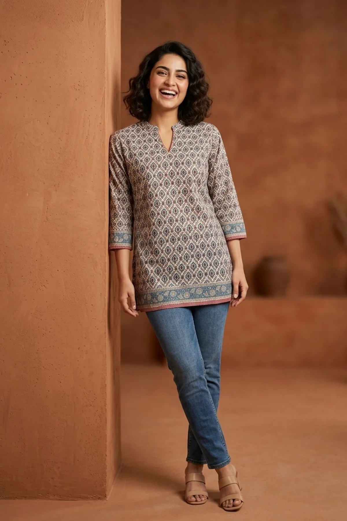 Elegant Jaipuri Printed Cotton Short Kurti for Women