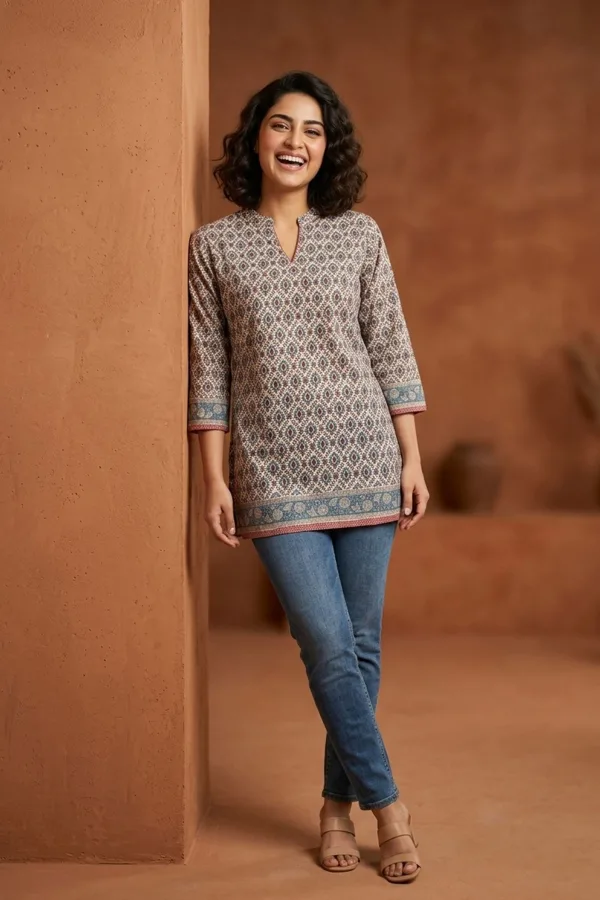 Elegant Jaipuri Printed Cotton Short Kurti for Women