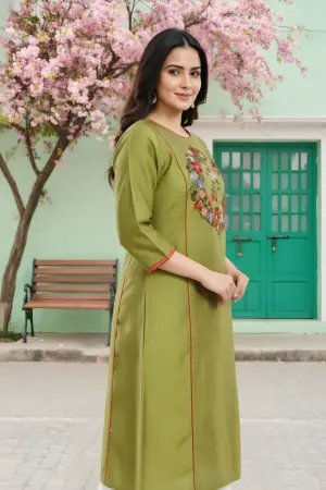 Ethnic Embroidered Green Raw Silk Tunic - photo 2