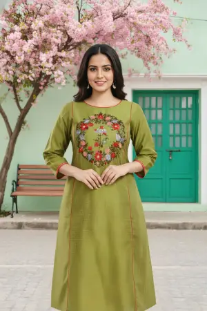 Ethnic Embroidered Green Raw Silk Tunic - photo 3