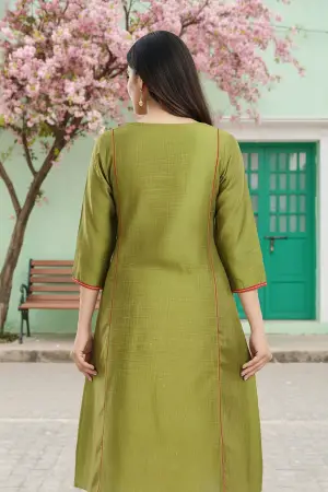 Ethnic Embroidered Green Raw Silk Tunic - photo 4
