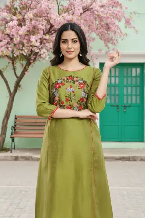 Ethnic Embroidered Green Raw Silk Tunic - photo 5