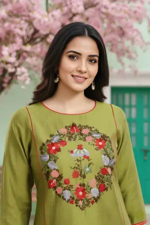 Ethnic Embroidered Green Raw Silk Tunic - photo 6