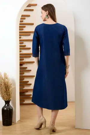 Denim Blue V Neck A Line Indo Western Dress - photo 4
