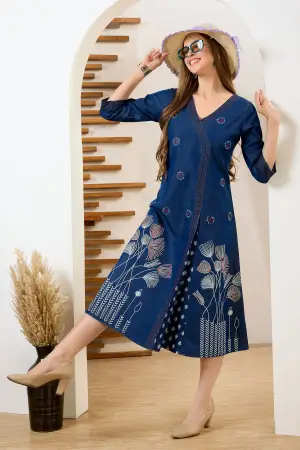 Denim Blue V Neck A Line Indo Western Dress - photo 5