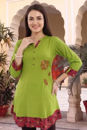 Mehandi Green Rayon Tunic with Thread Work and Printed Layer - photo 3