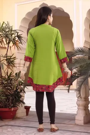 Mehandi Green Rayon Tunic with Thread Work and Printed Layer - photo 4