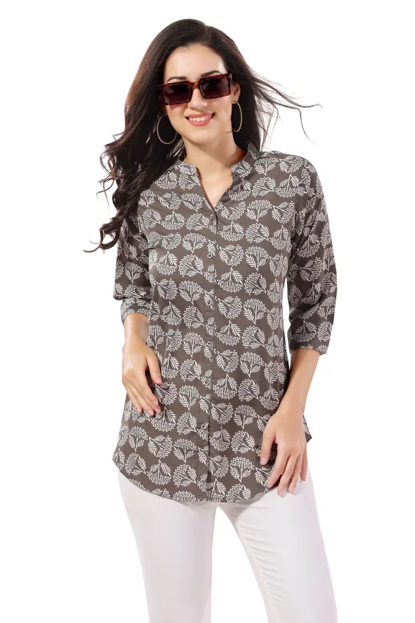 Grey Poly Crepe Short Tunic Top