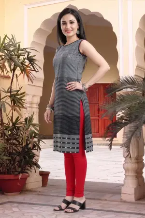 Grey Cotton Sleeveless Long Tunic for Daily Wear - photo 2
