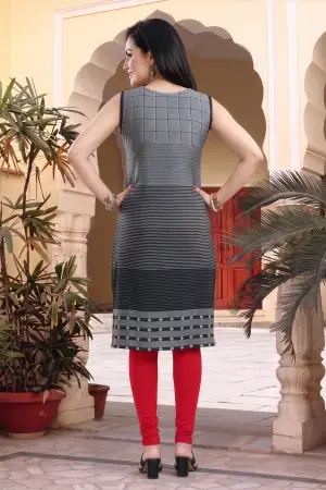 Grey Cotton Sleeveless Long Tunic for Daily Wear - photo 4