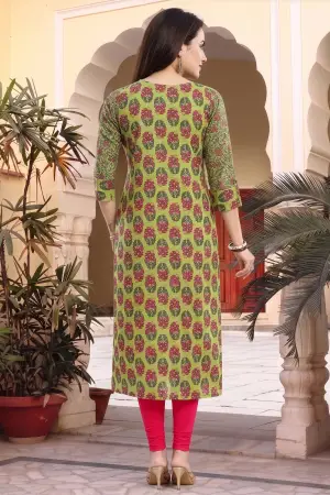Mehandi Green Cotton Printed Front Open Long Kurti - photo 4