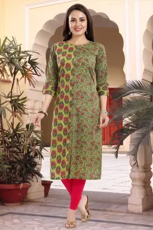 Mehandi Green Cotton Printed Front Open Long Kurti - photo 6
